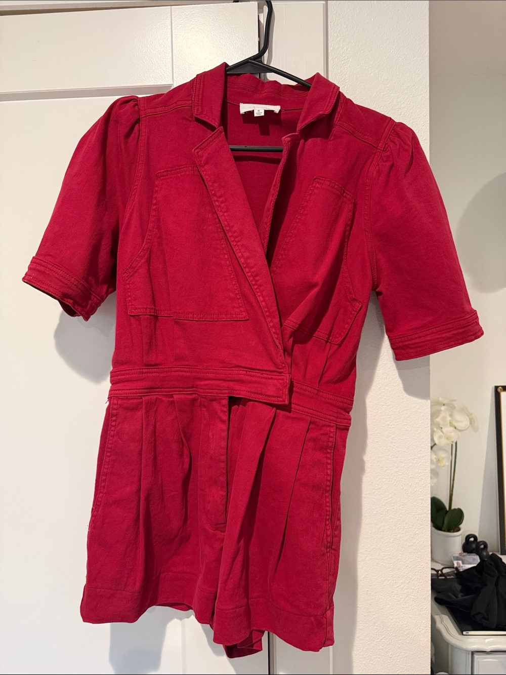 Women's Red Short Sleeve Fit-and-Flare Dress
